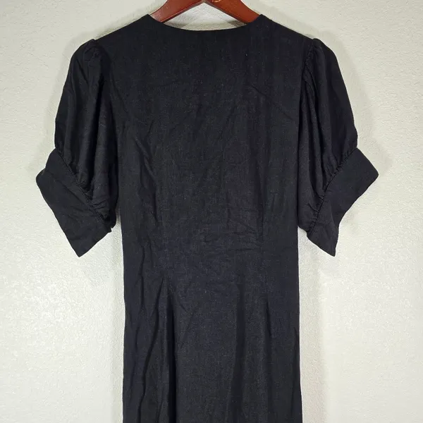 Free People Vintage Summer Midi Dress Tie Front Button down Black Size Large - Image 11