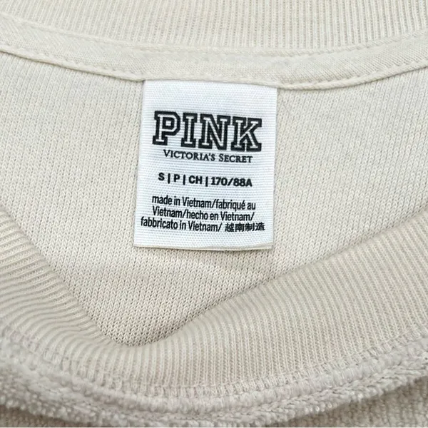 Victoria’s Secret PINK Cream Embroidered Fuzzy Crewneck Sweatshirt Women’s Small - Image 3