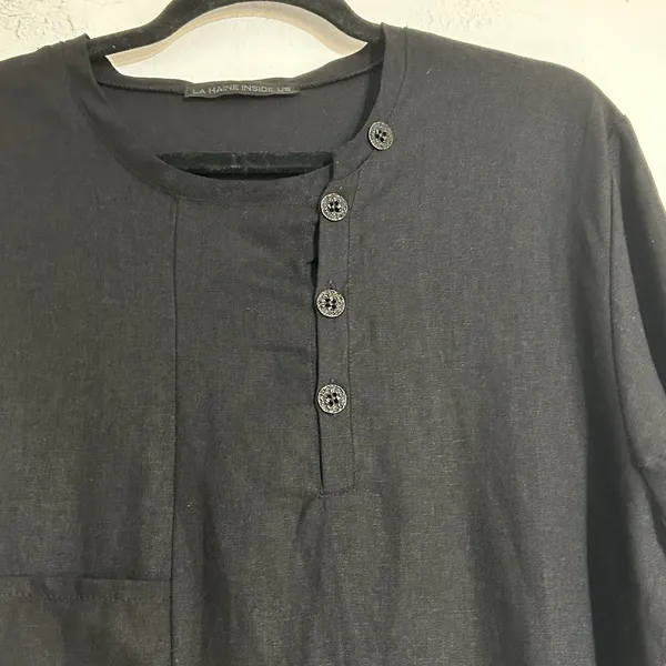 La Haine Inside Us Short Sleeve Viscose Linen Button Tunic Medium Lagenlook - Image 5