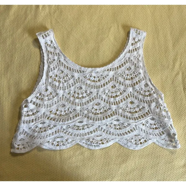 Crochet Crop Top Size M/L Cream Festival Beach Party - Image 2