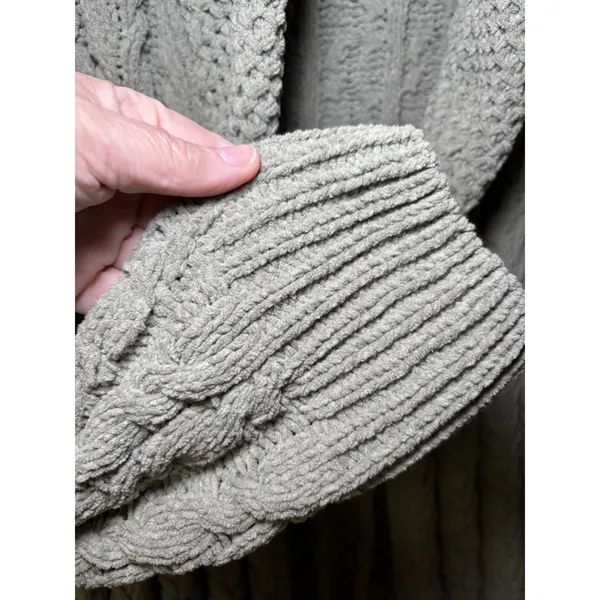 POL Open Cardigan L Duster Sweater Fisherman Chunky Knit Comfy green - Image 6
