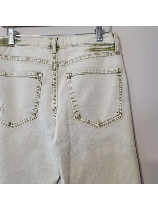 Sam Edelman Bay Flare Jeans Moss Green & Sand Sz 28 Grunge - Image 7
