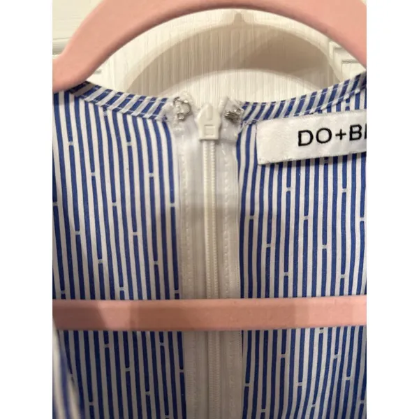 DO+BE Blue/White Boutique Pinstripe Ruffled Sleeve Plunge Top, S - Image 6