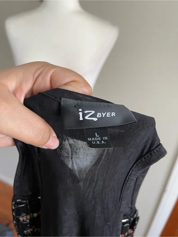 Iz Byer Black Tank Top with Multicolor Beaded Neckline - Image 6