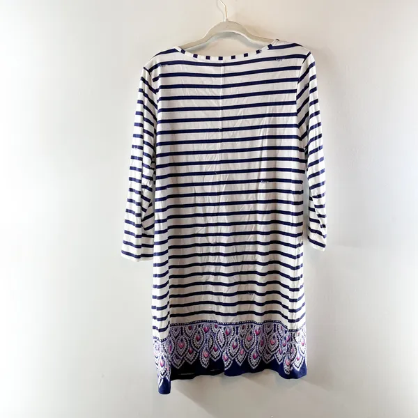 Lilly Pulitzer Beacon 3/4 Sleeve Cotton Striped Mini Tee Shirt Dress Blue XL - Image 4