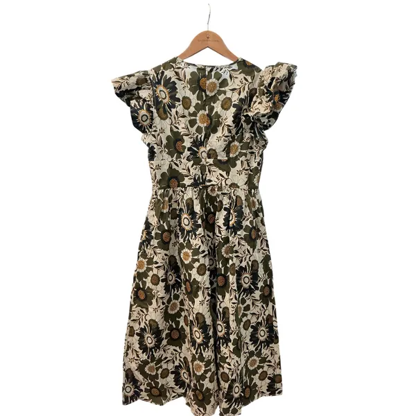 o.p.t Womens Retro Floral‎ Flutter Sleeve Cotton Midi Dress Olive Green Size M - Image 2