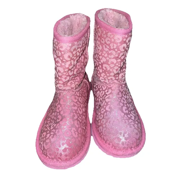UGG Classic Short Pink Leopard Metallic Boots Womens 5 Sheepskin Lined - Image 10