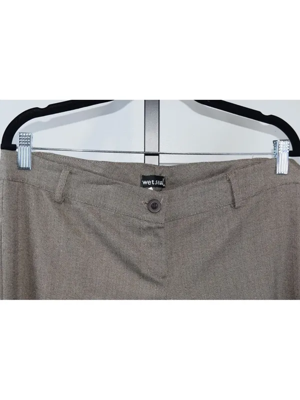 Wet Seal Trousers Sz L Taupe Brown Sparkle Tweed Straight Leg Pants Y2K Vintage - Image 4