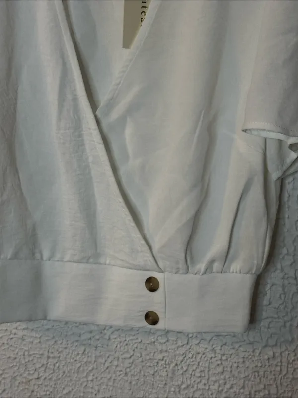 Monteau White Wrap Crop Top with Gold Buttons - Image 2