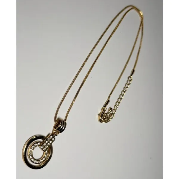 Double‎ Circle Pendant Necklace Drop Earrings Jewelry Set Gold Tone Rhinestone - Image 4