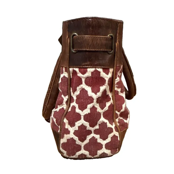 JOYN Geometric Tote Vintage Leather Burgundy/Cream Shoulder Bag - Image 4