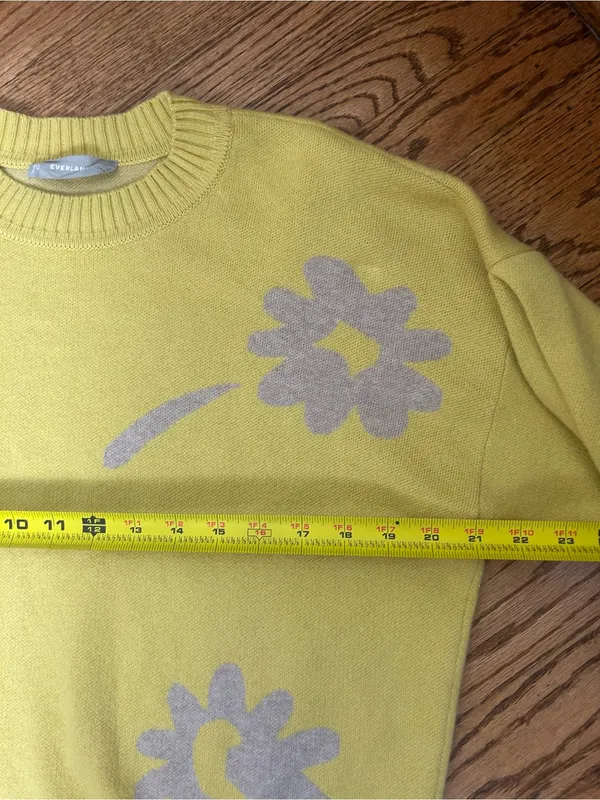 EVERLANE Floral Cotton Merino Wool Crew Neck Puff Sleeve Sweater Size M - Image 8