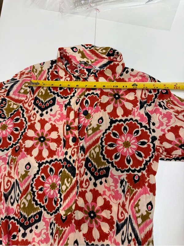 Zara Red and Pink Printed Midi Shirt Dress size S - Image 6