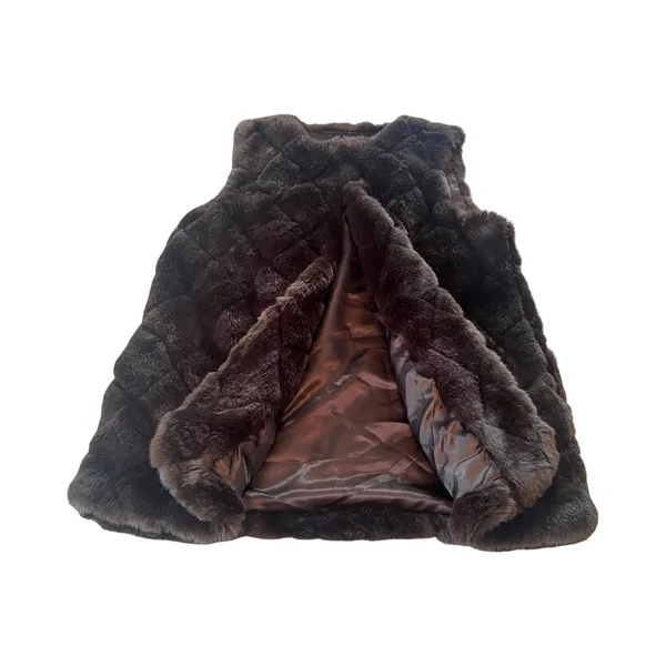 Talbots Womens Brown Diamond Quilted Faux Fur Vest Small‎ CN5086 Sleeveless Glam - Image 2