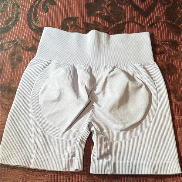 High Waist White Ribbed Women's Shorts - Image 2