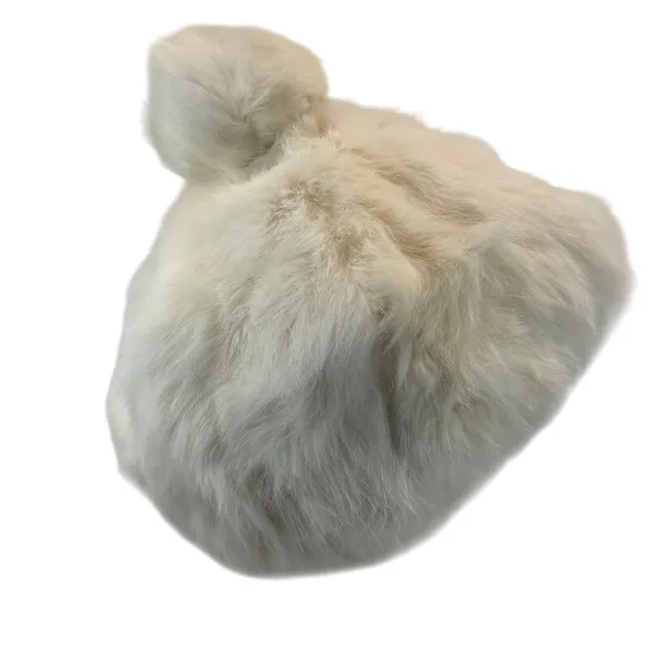 Vintage Rabbit Fur Hat Pom Beanie Cap Cream White Winter Ski Glam Y2K Luxe Fuzzy - Image 10