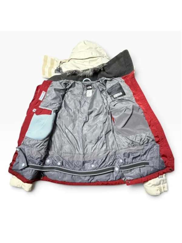 The North Face 600 Down Ski Jacket Fur Hood Burgundy White Vintage Puffer S - Image 4