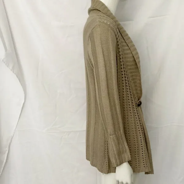 Carolyn‎ Taylor Open Front Tan Open Knit Button Detail Long Sleeve Bell Sz Small - Image 3