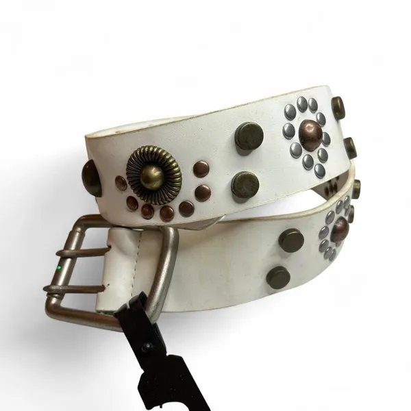 Studded Belt White Western Boho Mixed Metal Belt Floral Concho - Image 4