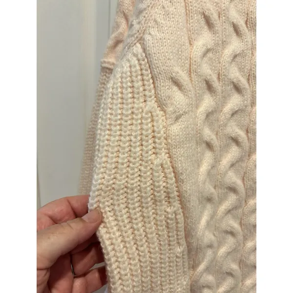 Petal Dew Womens‎ Cable Knit Split V-Neck Sweater Pale Peach Cream Size L Hygge - Image 3