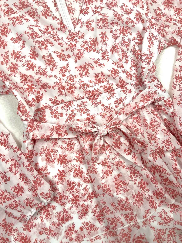 Relipop Pink Floral Deep V-Neck Long Sleeve Ruffle Romper Size XL - Image 3
