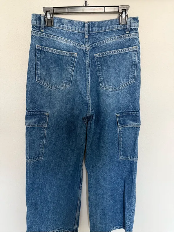 Reformation Cary Cargo High Rise Slouchy Wide Leg Jeans Size 29 Medium Wash - Image 7