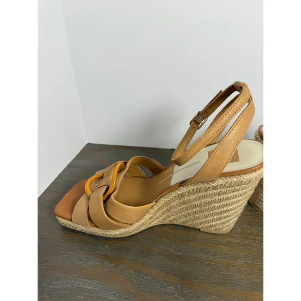 Dolce Vita Maze Espadrille Wedge Sandals Tan‎ Luggage Leather Size 9 Boho - Image 6