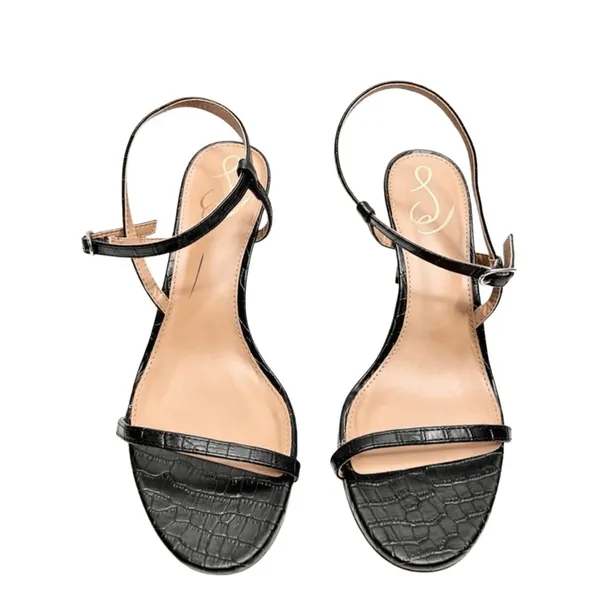 Sam‎ Edelman Sandals Size 9.5 Black Croc Embossed Dara Open Toe Ankle Strap - Image 3