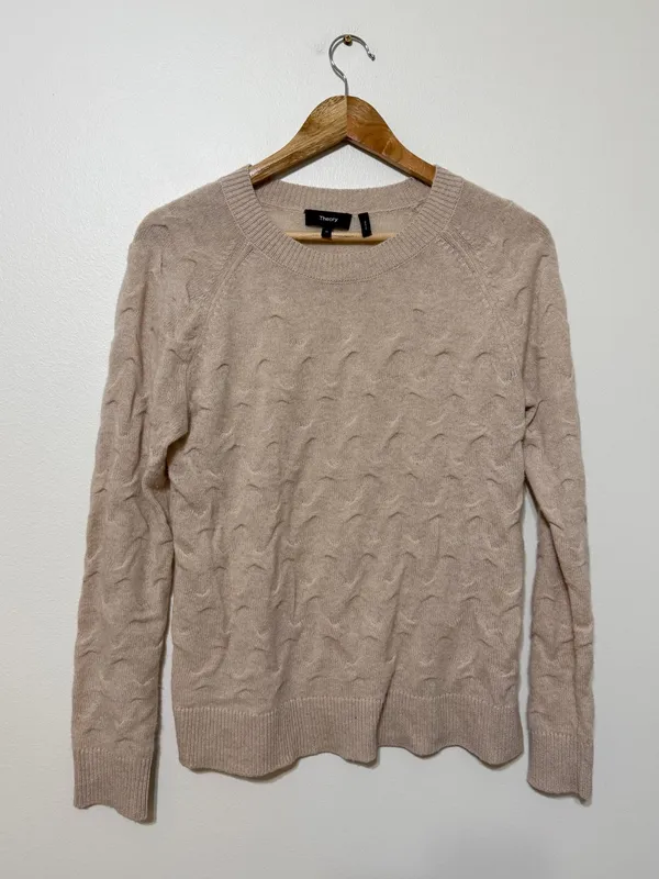 Theory Cashmere Knit Sweater Size Medium Cream Neutral Texture Design - Image 2
