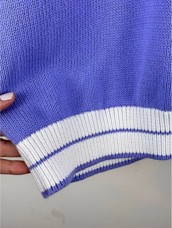 Brandy Melville Nikki Periwinkle Blue White Varsity V Neck Sweater One Size - Image 8