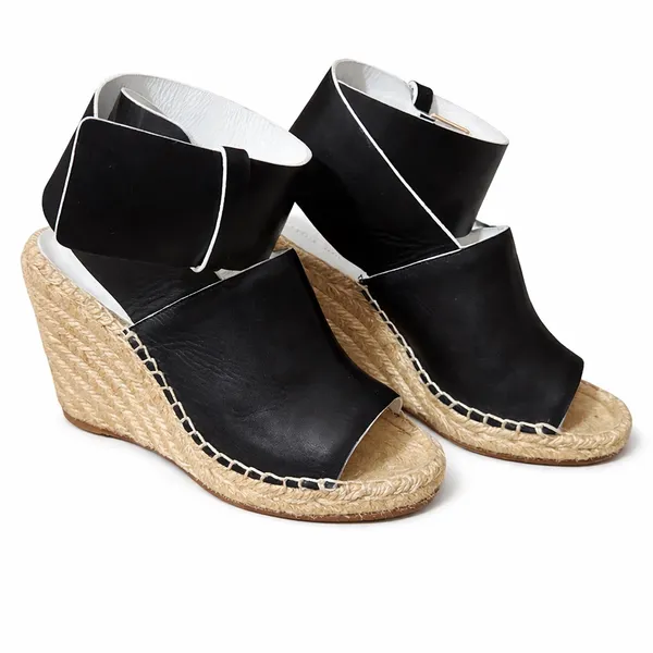 Celine Black and Tan Wedge Espadrille Sandals - Image 3