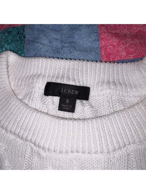 J.Crew Women's S White Cable Knit Cozy Outdoor Sweater Size Small Crewneck - Image 3