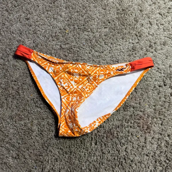 Hollister Womens Orange White Geometric Print Bikini Bottom Y2K Low Rise Small‎ - Image 2