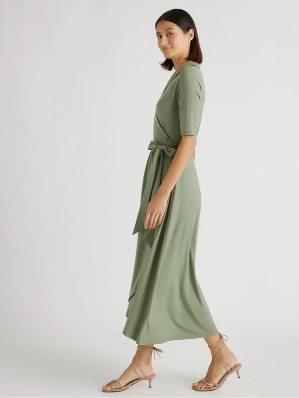 Quince Tencel Jersey Midi Wrap Dress‎ in Sage Size Medium - Image 3