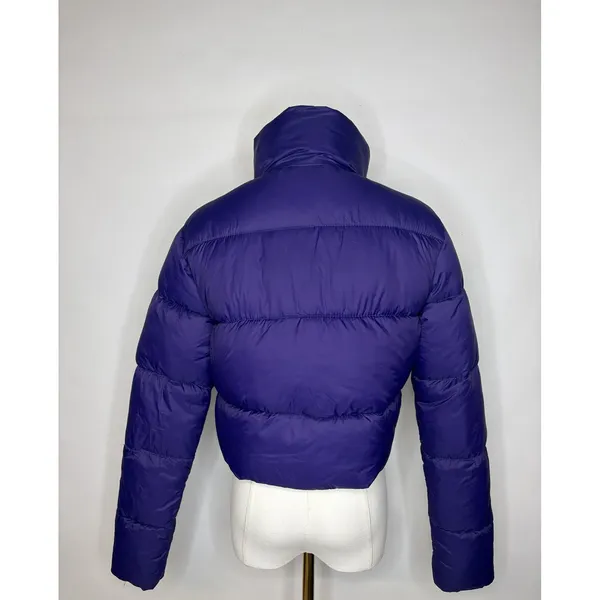 Coalition Purple Cropped Puffer Jacket M Statement Collar Designer Style Coat Size M - Image 4