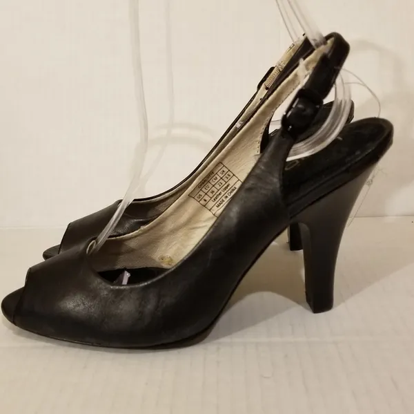 Liuid Shoes Black Leather Upper Slingback Peep Heel Size 6 - Image 5