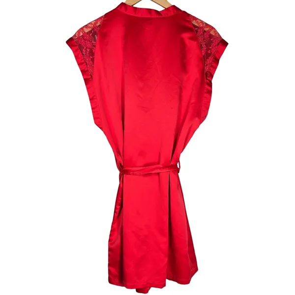 Victoria's Secret‎ Red Satin Lace Short Sleeve Kimono Robe M Boudoir Sexy - Image 2
