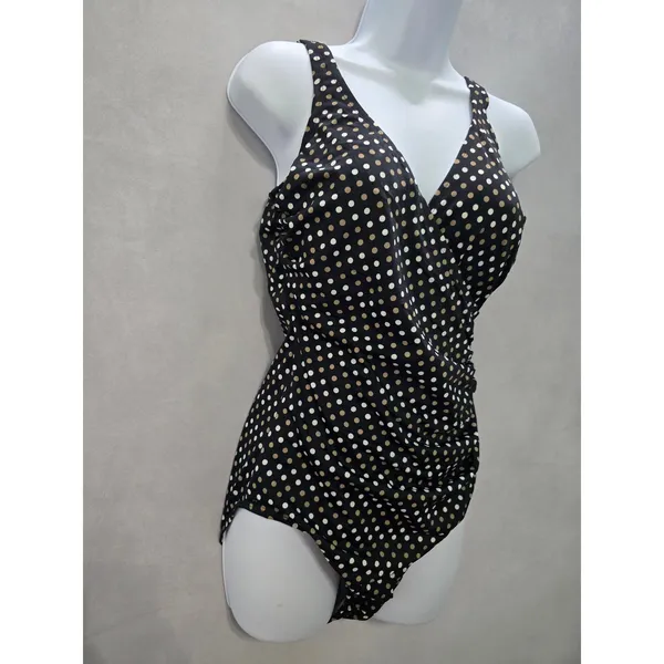 Kirkland Signature Polka Dot 90s One Piece Swimsuit Beach Vacation Resort Goth Boho Black Large 12 - Image 3