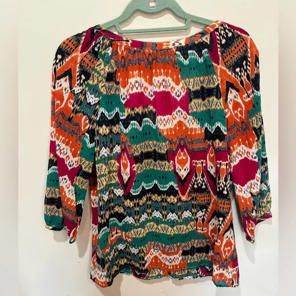 Lucky Brand Bohemian Top Button Down‎ S Peasant Blouse Multicolor Boho Southwest - Image 3