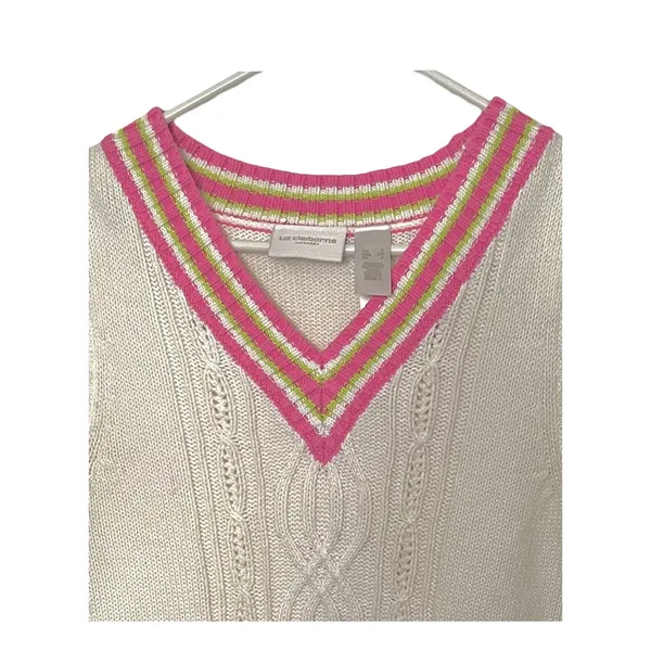 Liz Claiborne Sweater Vest Size S White Sleeveless V-Neck Preppy Vintage Y2K - Image 5