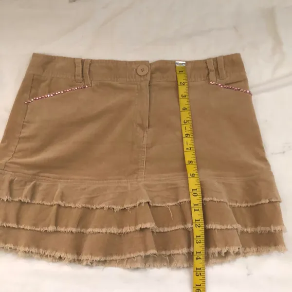 2000s Y2K Brown micro mini ruffle tiered corduroy skirt pink rhinestones-9/M #babydoll #fairycore #grunge #baddie #preppy trendy - Image 6