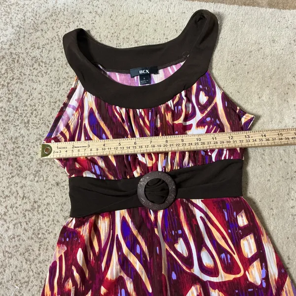 BCX Boho Abstract Print Tunic Top Womens Small Brown Magenta Y2K Empire Waist - Image 3