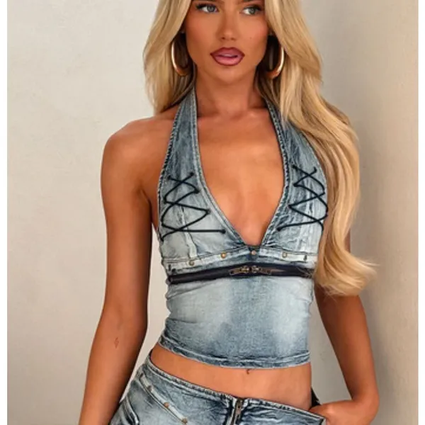 That’s So Fetch Halter Top Denim Wanted Size US 6 Blue - Image 5