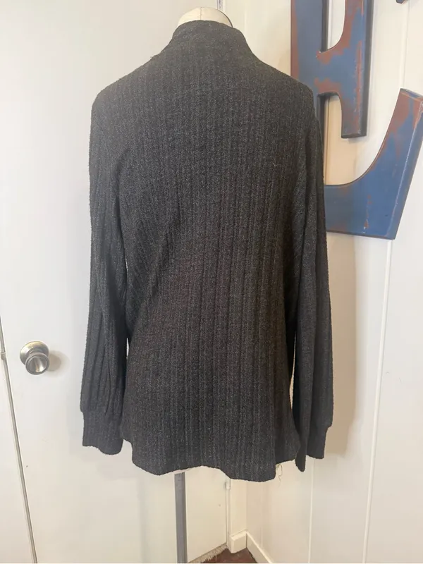 Anthropologie Wrap Front Long Sleeve Knit Top in Dark Charcoal size medium - Image 2