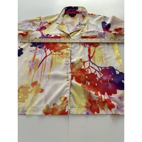 Natori Pajama Top Womens Medium Multicolor Floral Lounge Silky Button Up - Image 7