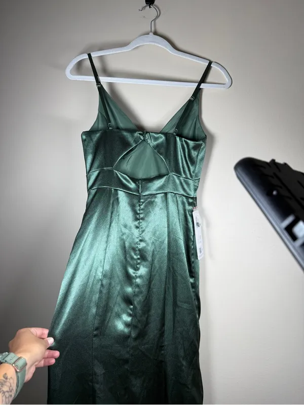 Azazie Shania Satin Bridesmaid Dress Sz 2 Eucalyptus - Image 3