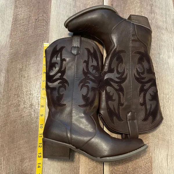 SHEIN‎ Womens Cowboy Boots Brown Western Faux Leather Embroidered Size 7 - Image 5