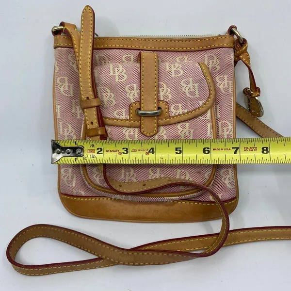 Dooney & Bourke Light Red Tan Fabric Crossbody Bag - Image 3
