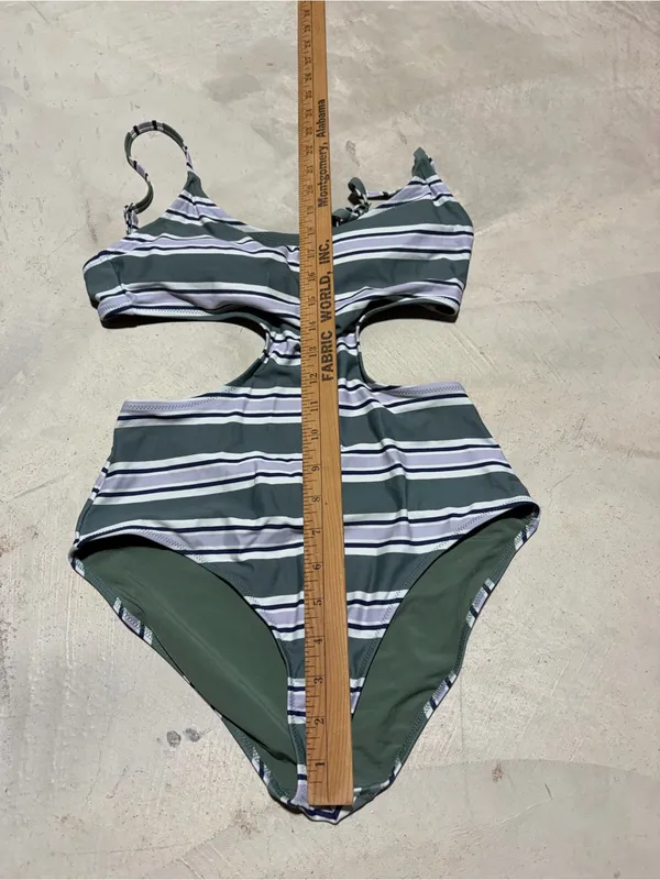 Aerie Striped Green Cutout One-Piece full coverage Swimsuit small - Image 2
