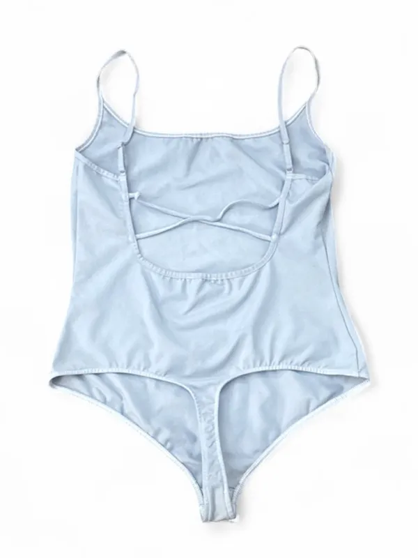 Free People Intimately Strappy Basique Simple Basic Gray/Blue Bodysuit Top Sz M - Image 2